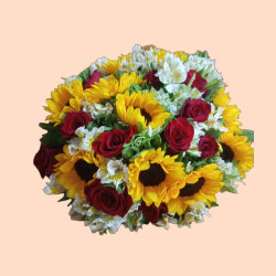 Ramo de 10 girasoles 12 rosas y astromelias