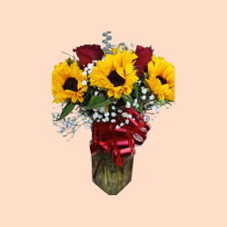 Florero De 10 Girasoles y 5 Rosas