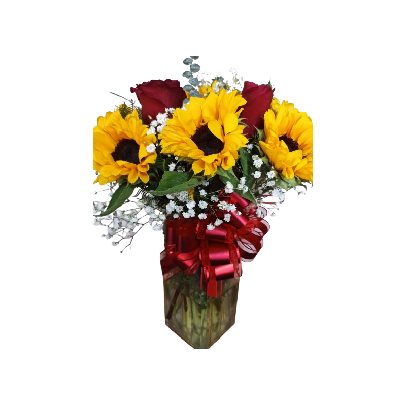 Florero De 10 Girasoles y 5 Rosas Florero De 10 Girasoles y 5 Rosas