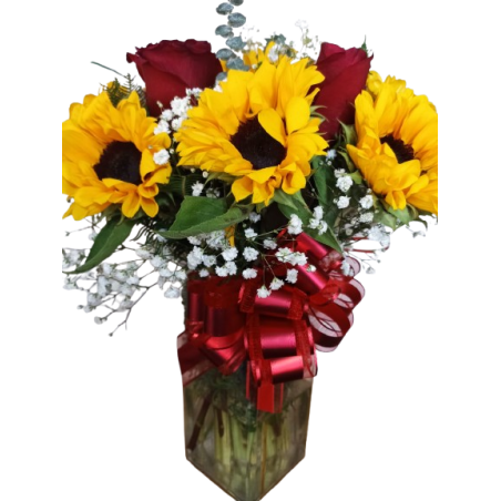 Florero De 10 Girasoles y 5 Rosas