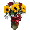 Florero De 10 Girasoles y 5 Rosas